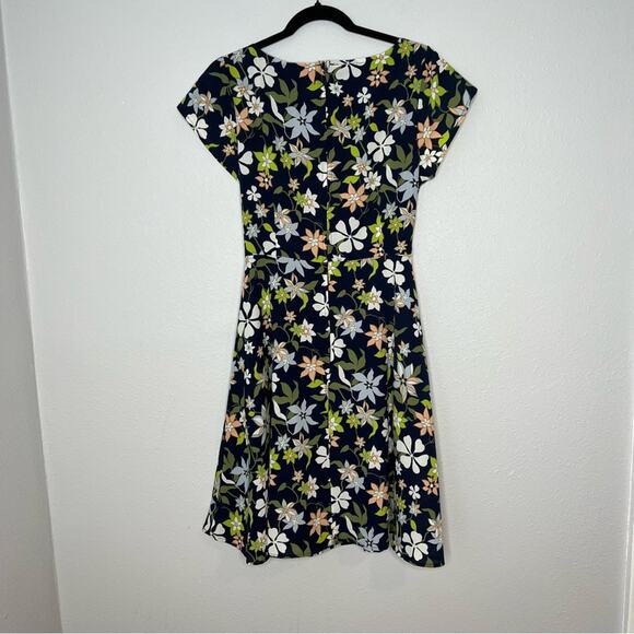 Mod Cloth Navy Blue Green Floral A-Line Knee Length Dress Women's size L - Picture 3 of 4